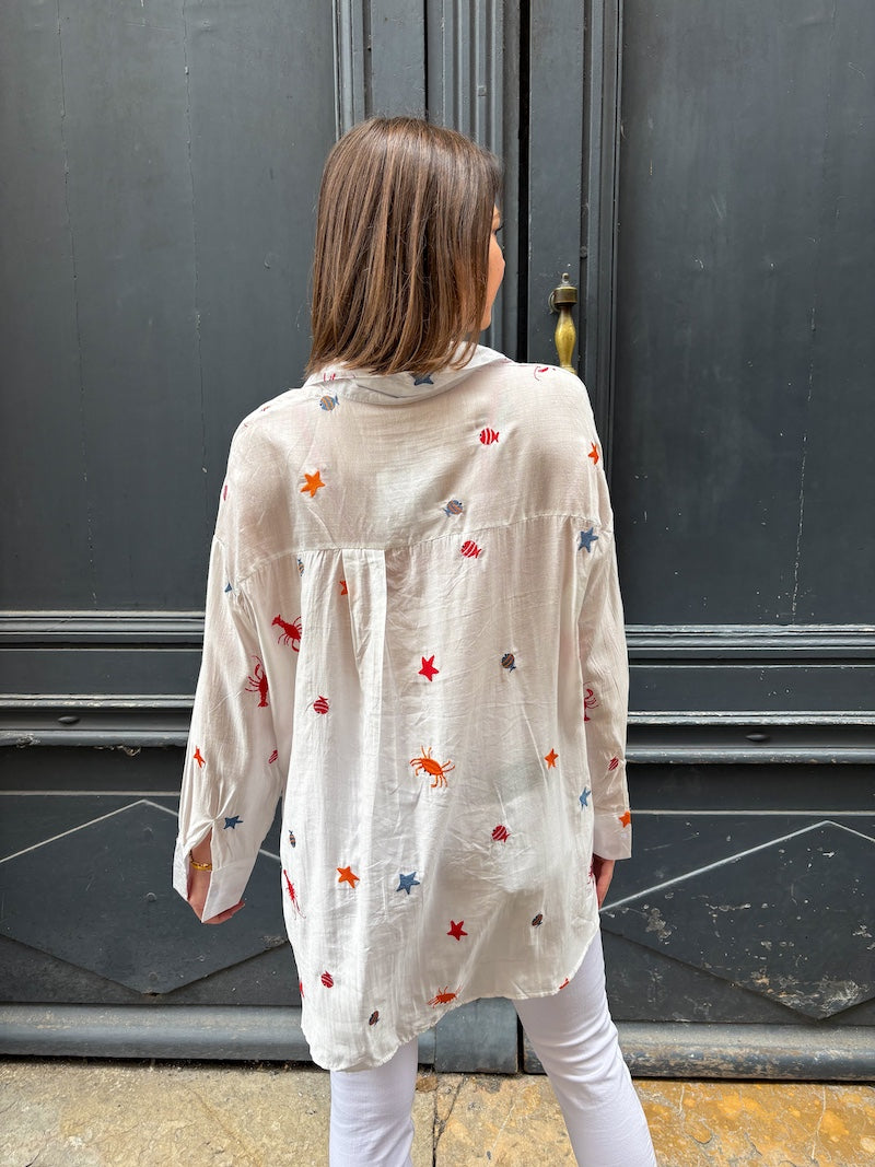 Chemisier oversize pour femme bohème brodée - bord de mer