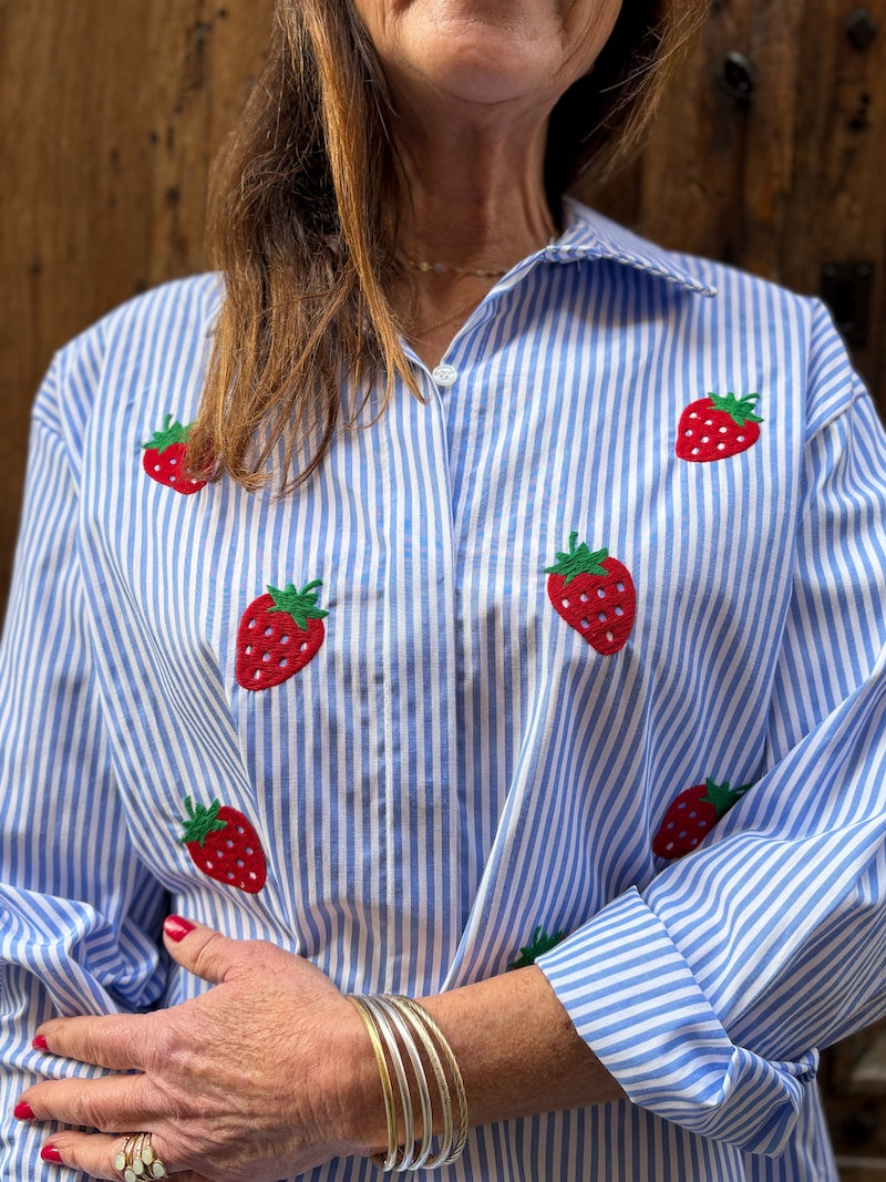 Chemisier ample rayé à motif fraise