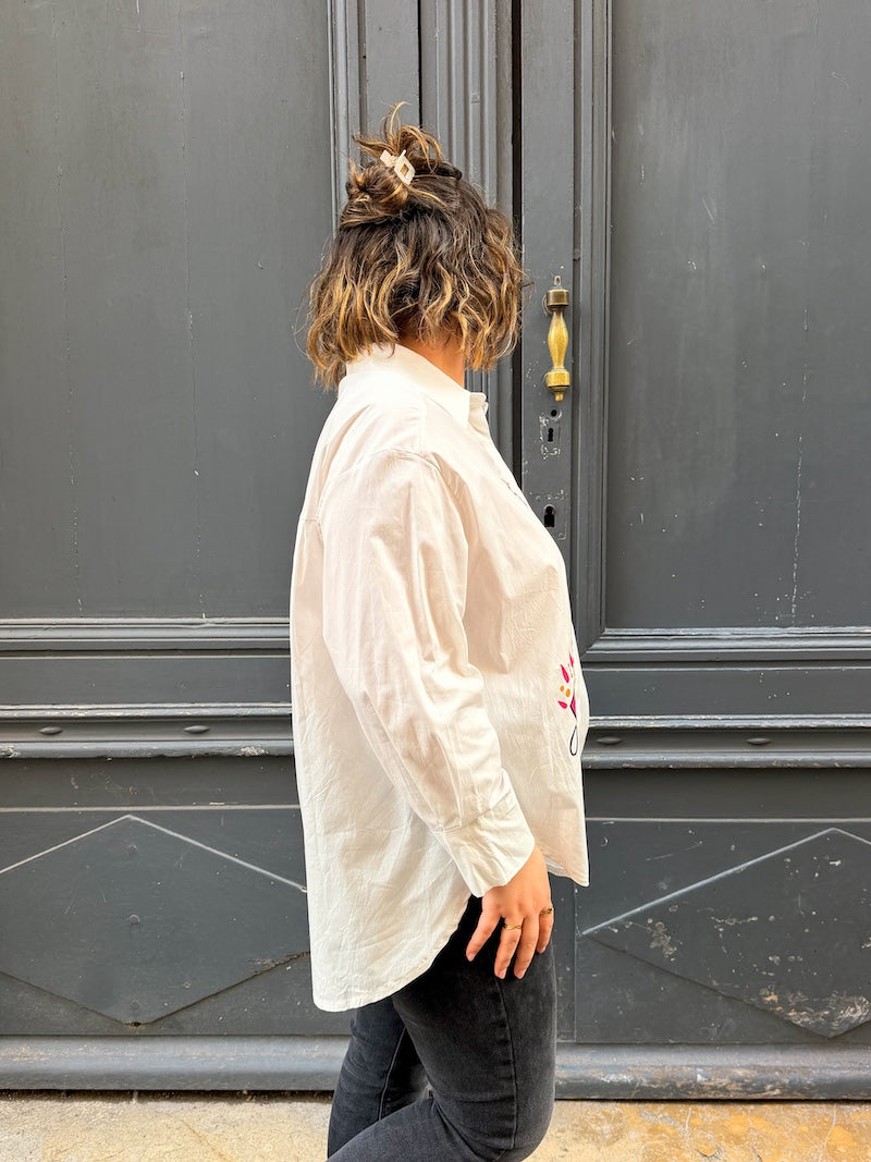 Chemisier blanc oversize motif bohème étoile - oeil sacré