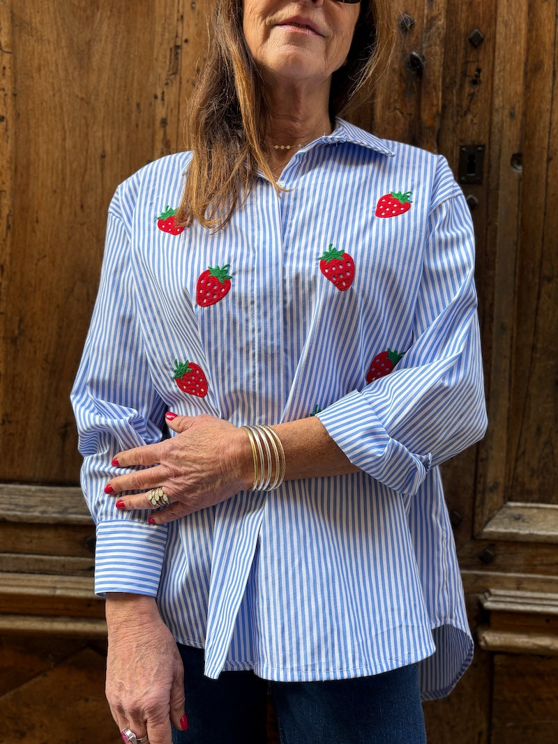 Chemisier ample rayé à motif fraise