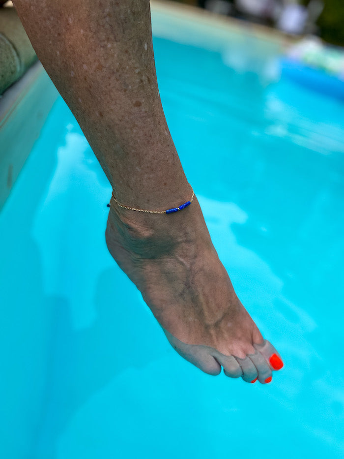 Chevillère en plaqué or et lapis lazuli bleu