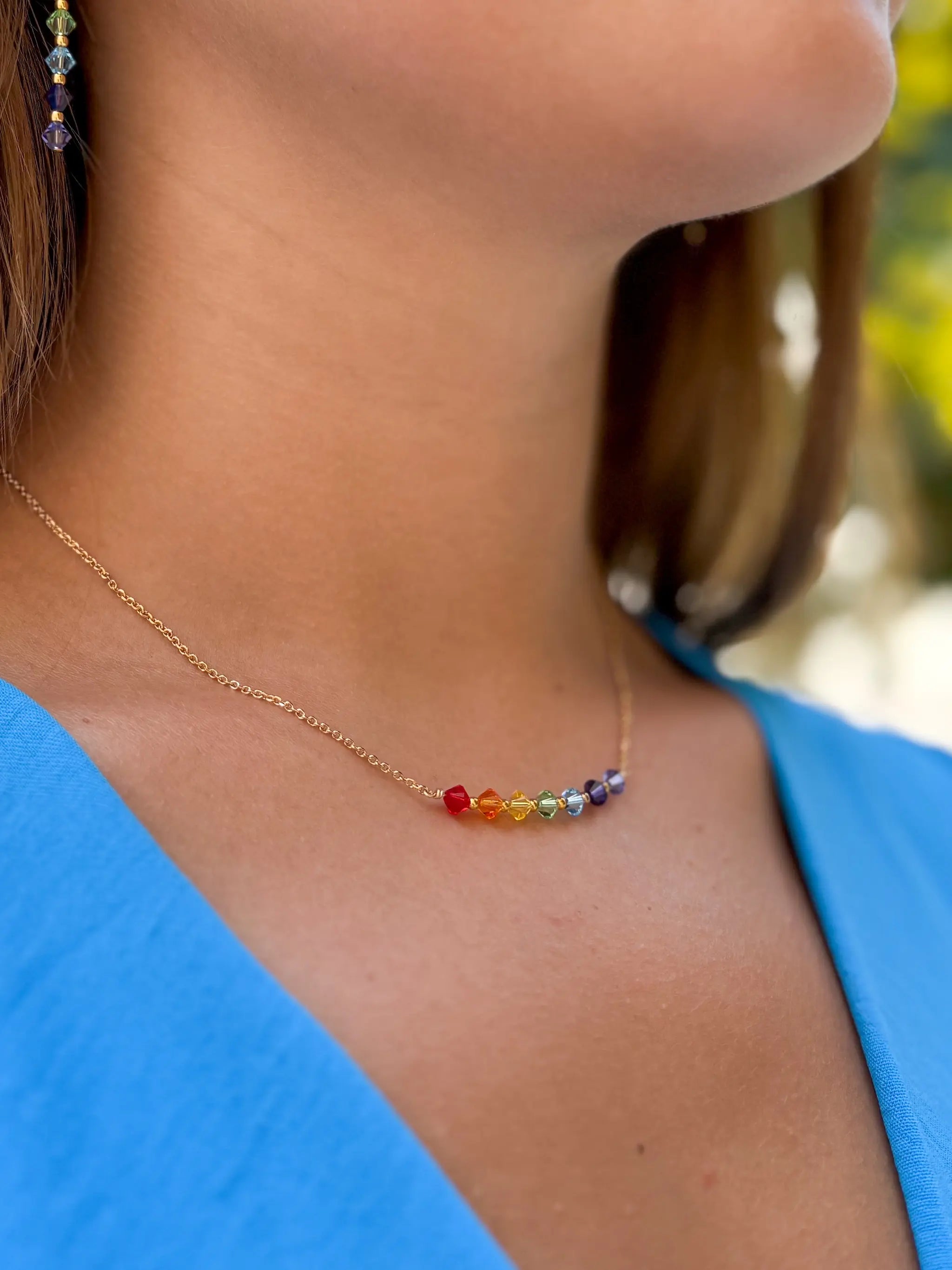 Collier chakras multicolore en plaqué or