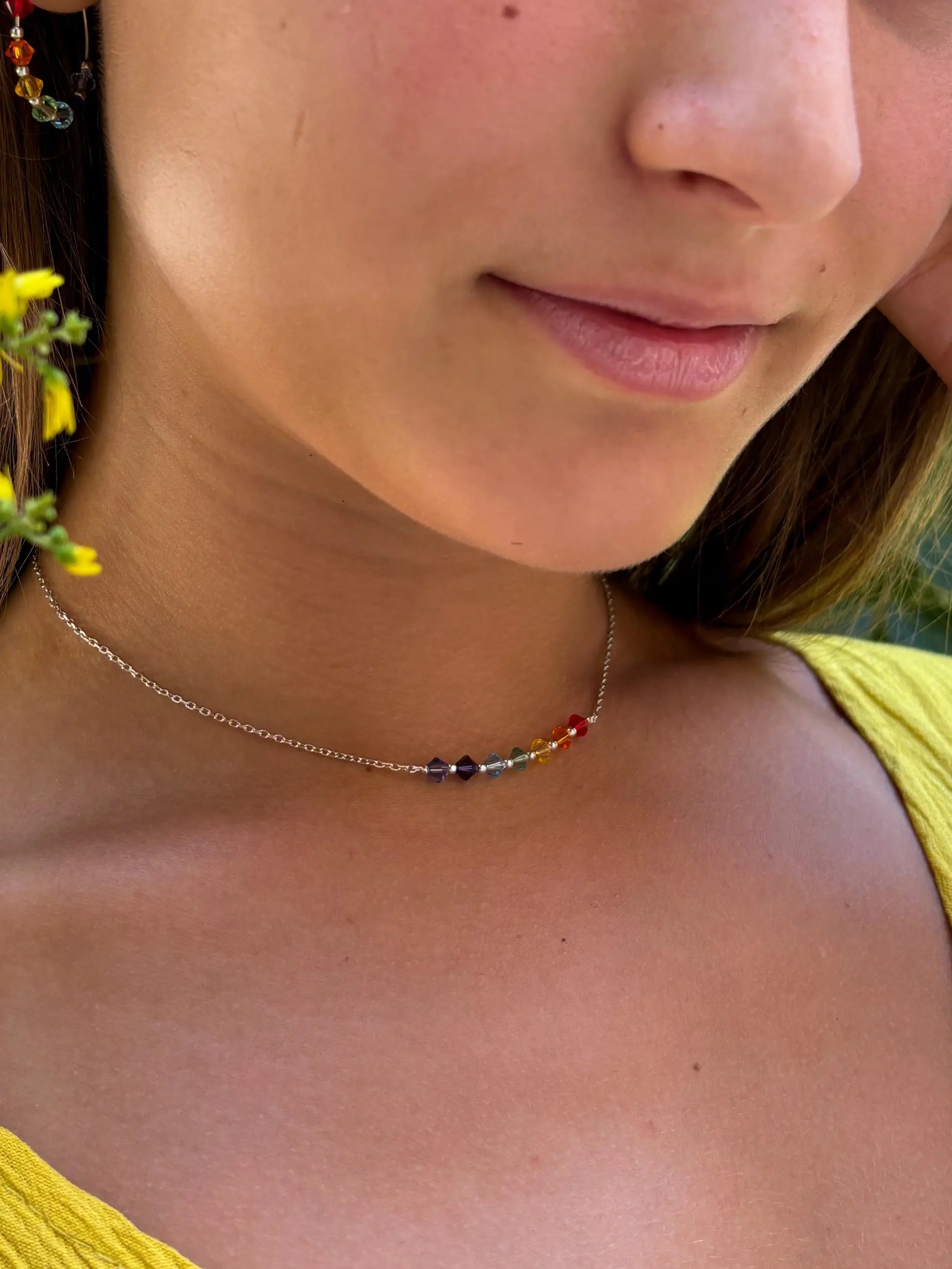 Collier 7 chakras en argent et Swarovski