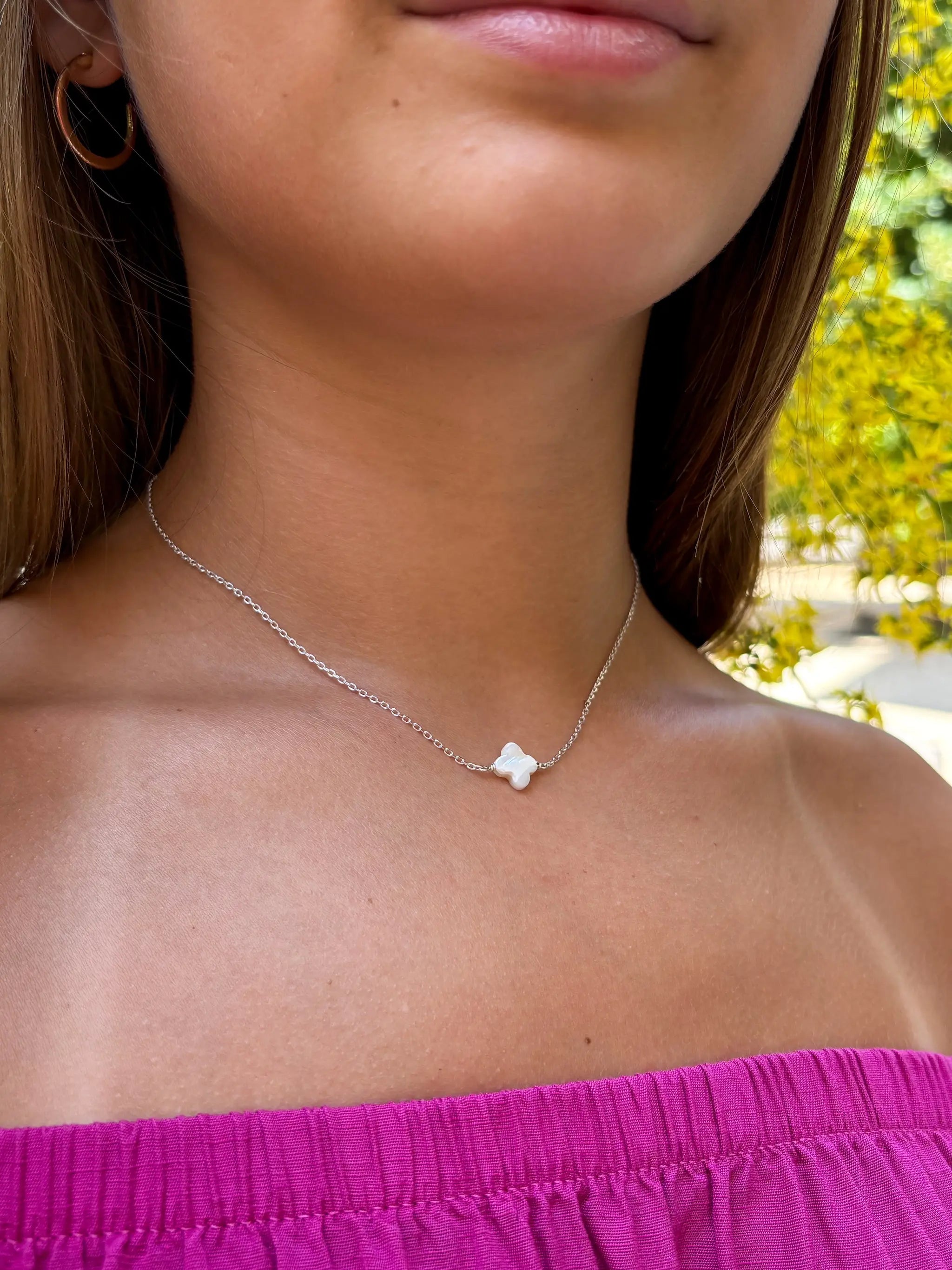 Collier trèfle blanc en argent