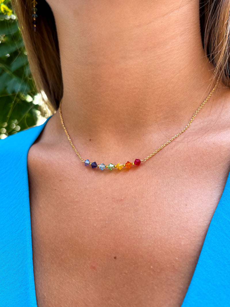 Collier Chakra en plaqué or et Swarovski