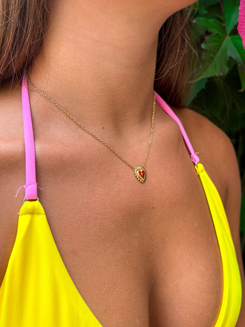 Collier en acier Milagros rouge coeur sacré