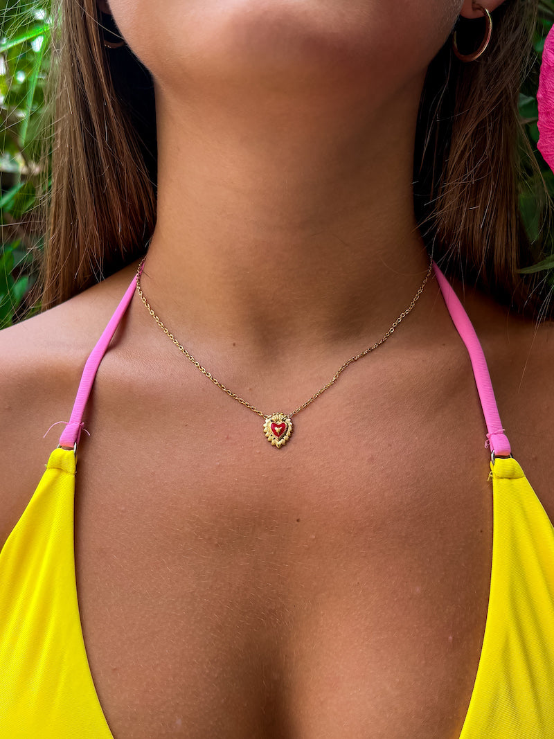 Collier en acier Milagros rouge coeur sacré