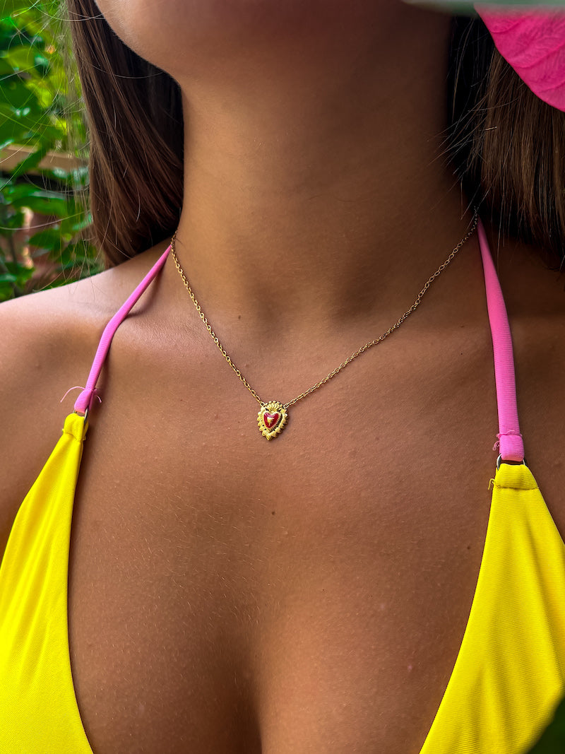 Collier en acier Milagros rouge coeur sacré