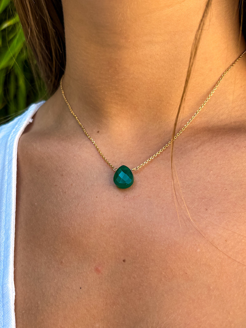 Collier en plaqué or Onyx vert