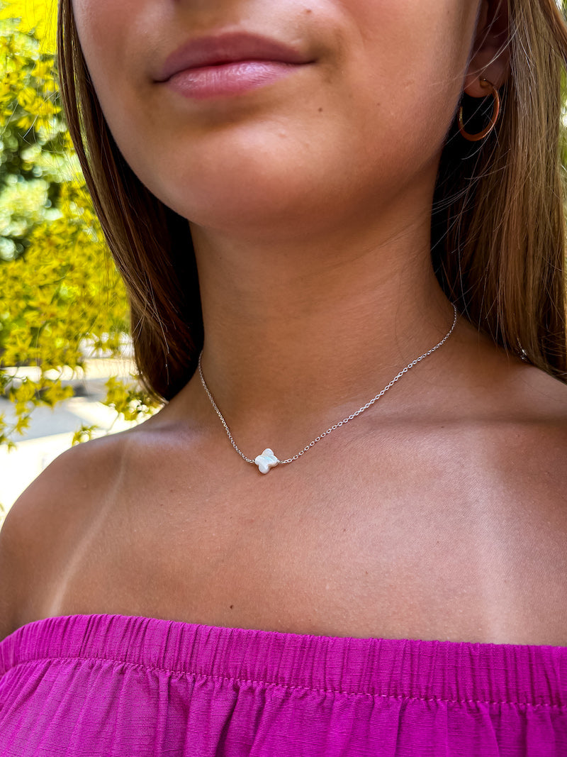 Collier en argent trèfle en nacre Lucky