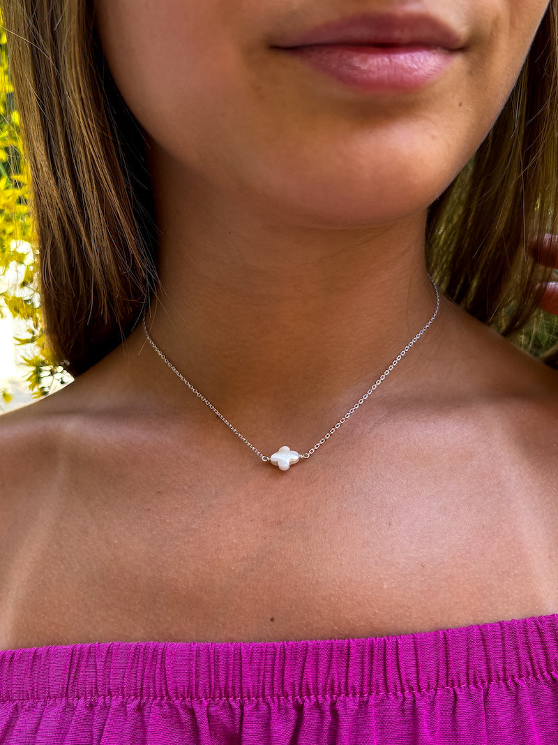 Collier en argent trèfle en nacre Lucky