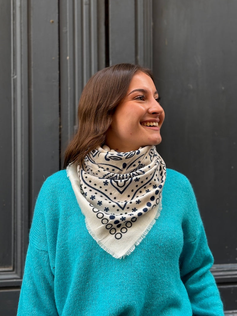 Foulard bandana blanc en laine