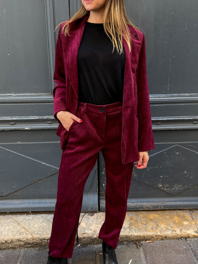 Pantalon de tailleur chic bordeaux en velours