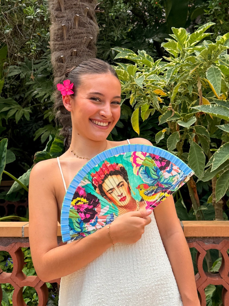 Eventail Floral Frida Kahlo bleu