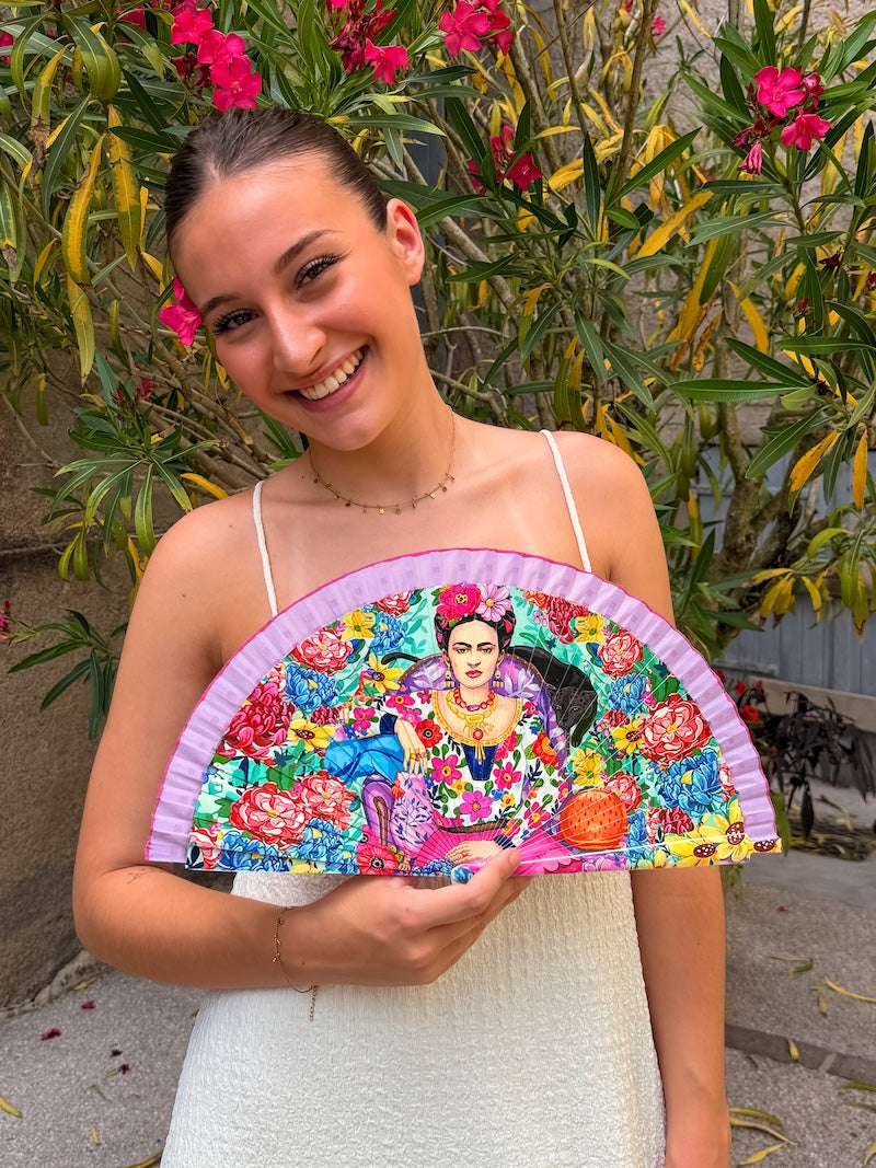 Éventail Pop art Frida Kahlo multicolore