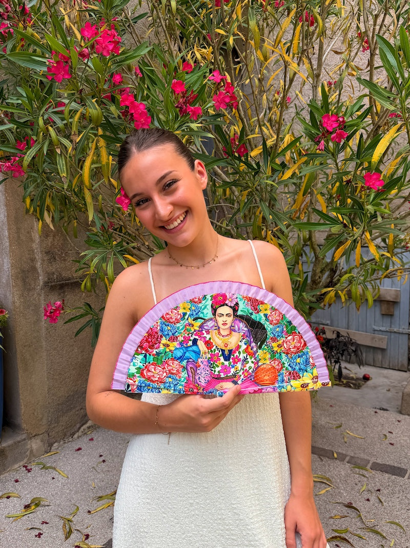 Éventail Pop art Frida Kahlo multicolore