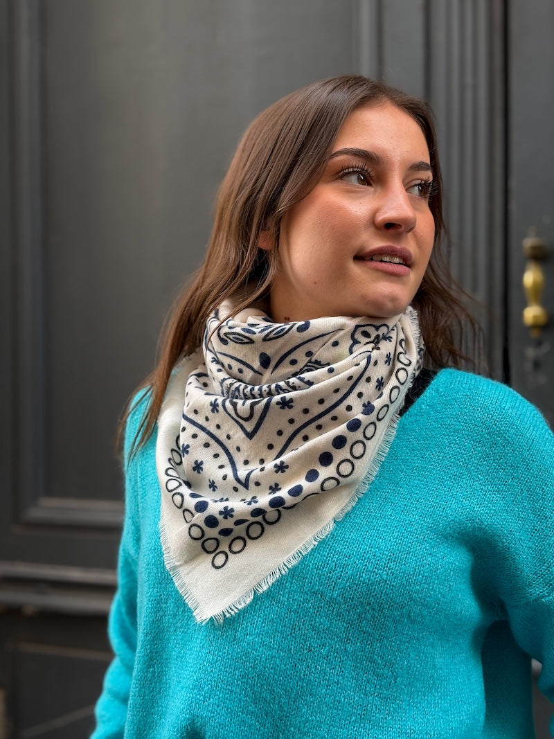 Foulard bandana blanc en laine