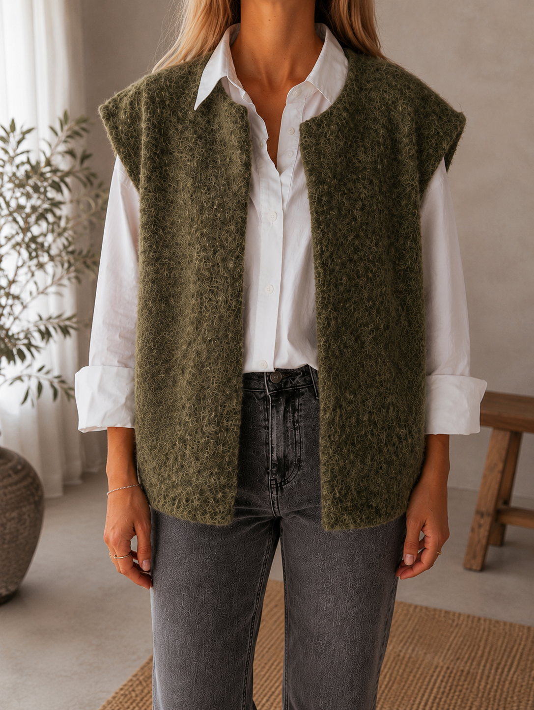 Gilet sans manches duveteux tendance pour femme