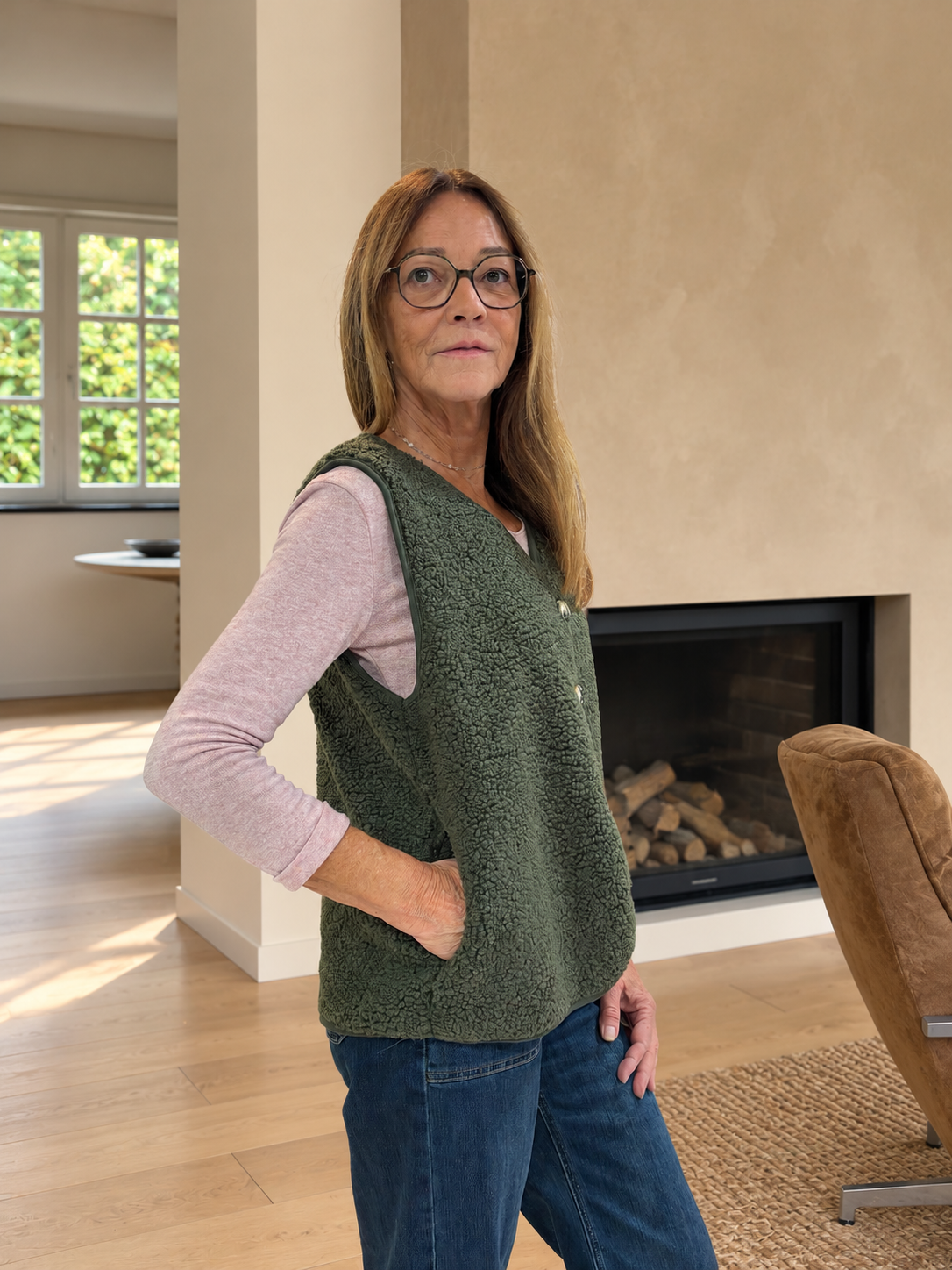 Gilet sans manches en moumoute à boutons