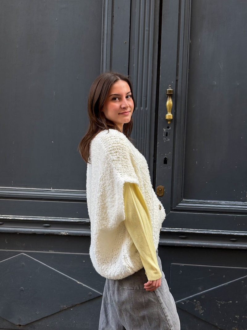 Gilet oversize sans manches en maille blanche