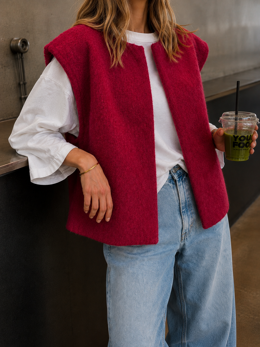 gilet sans manches bordeaux pour femme