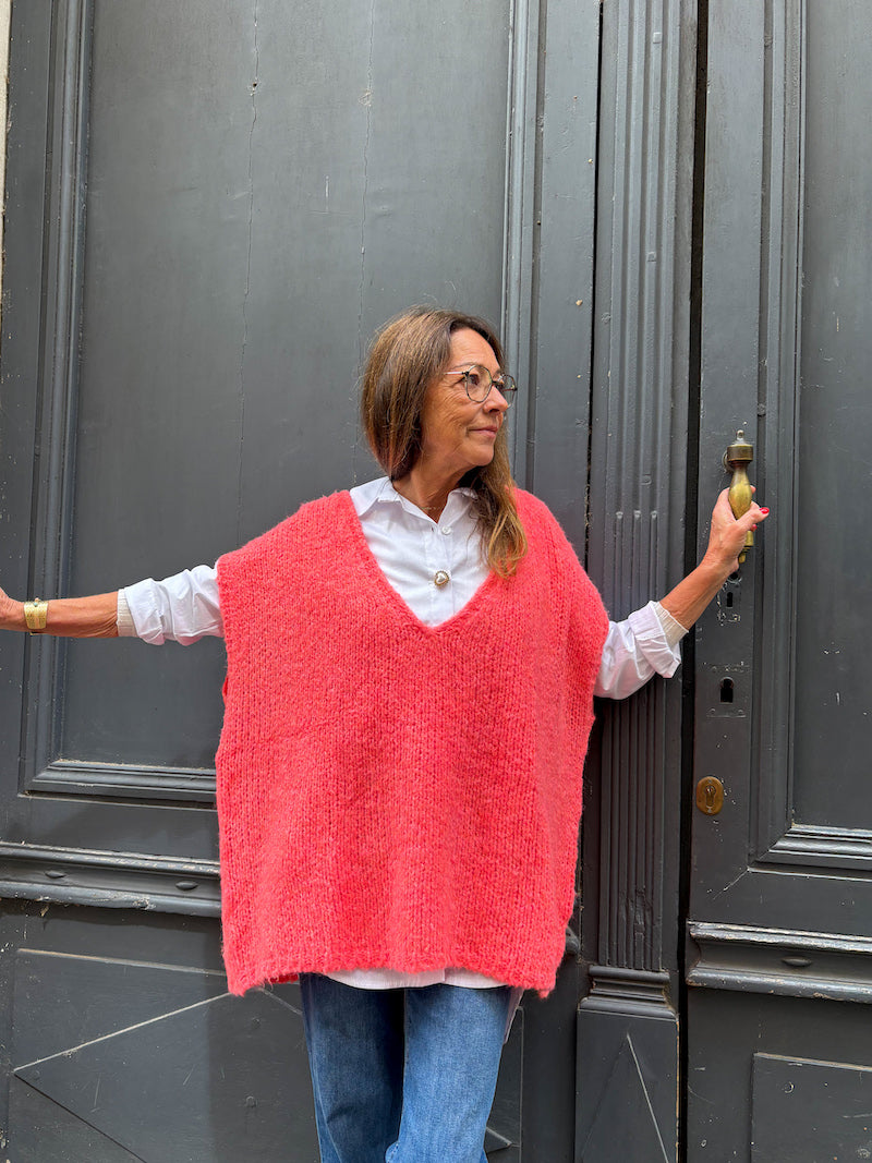 Gilet sans manches oversize en maille rose fuchsia Banditas from Marseille - Paloma