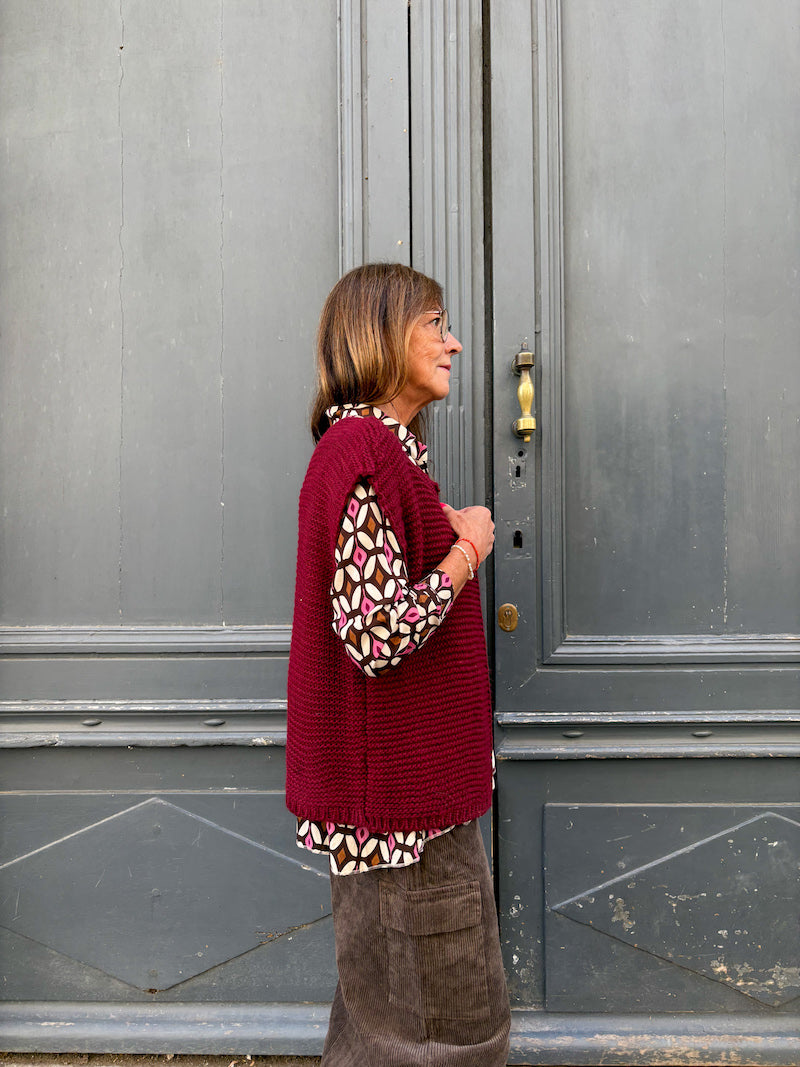 Gilet sans manches en crochet bordeaux April Vintage