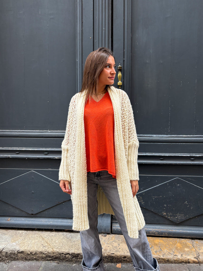 Gilet long en maille écru Banditas from Marseille Azzura