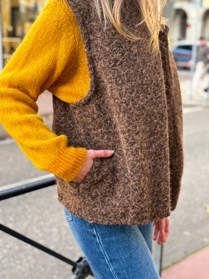 Gilet sans manches femme en laine marron
