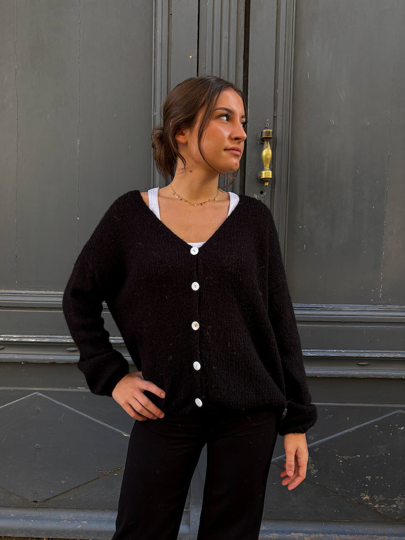 Cardigan en maille noir laine