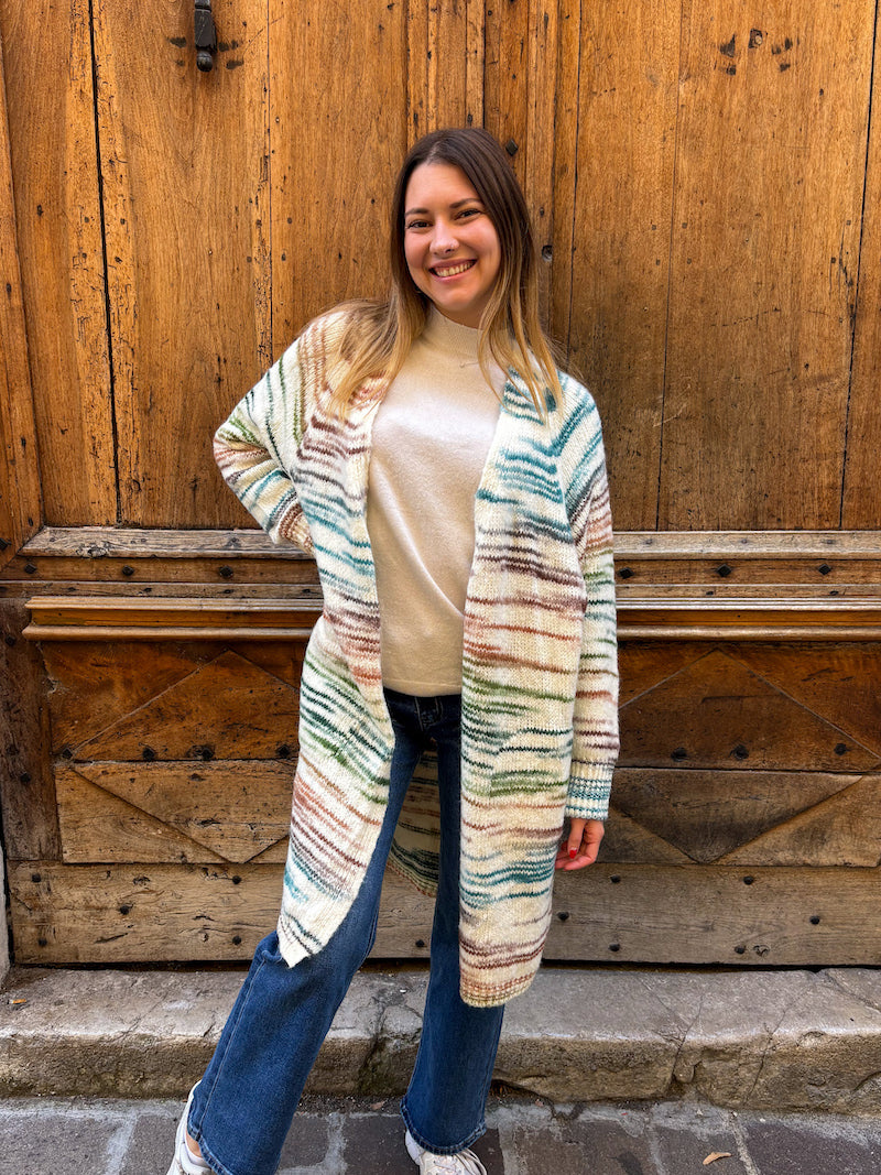 Gilet en maille marbré bleu/vert/marron oversize