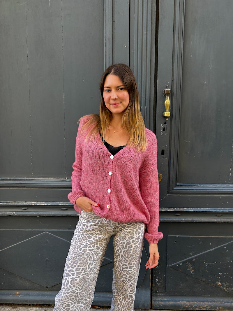 Gilet laine en maille rose