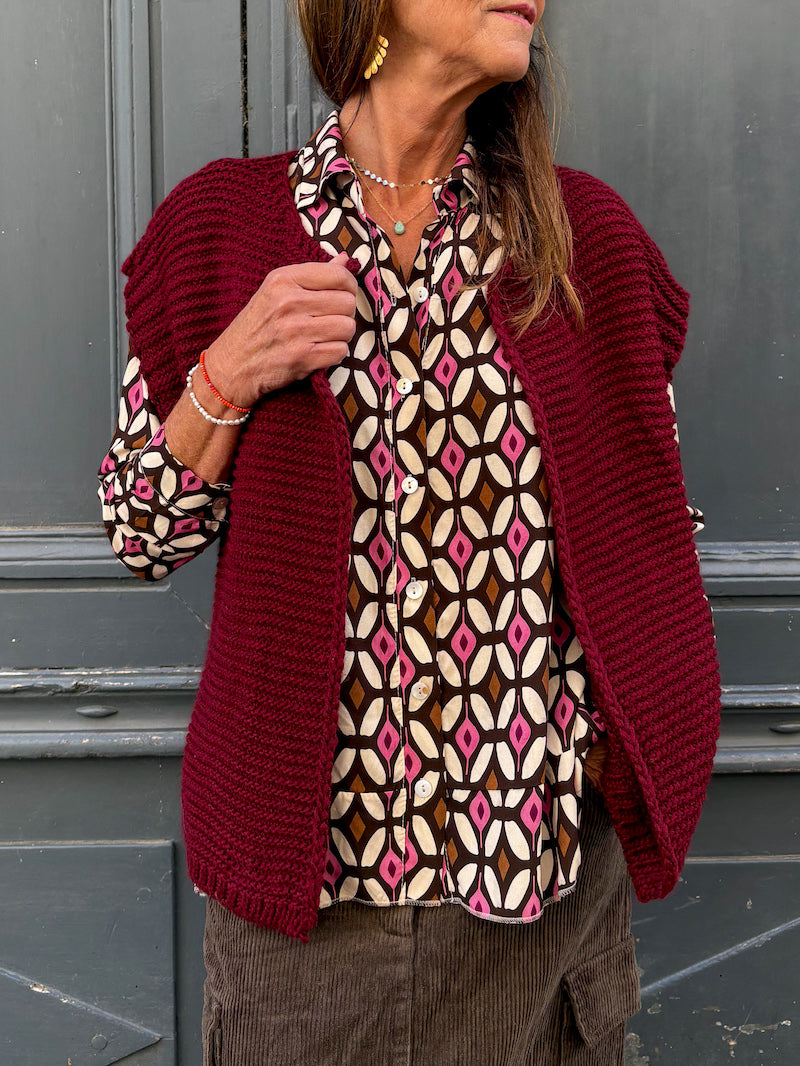 Gilet sans manches en crochet bordeaux April Vintage
