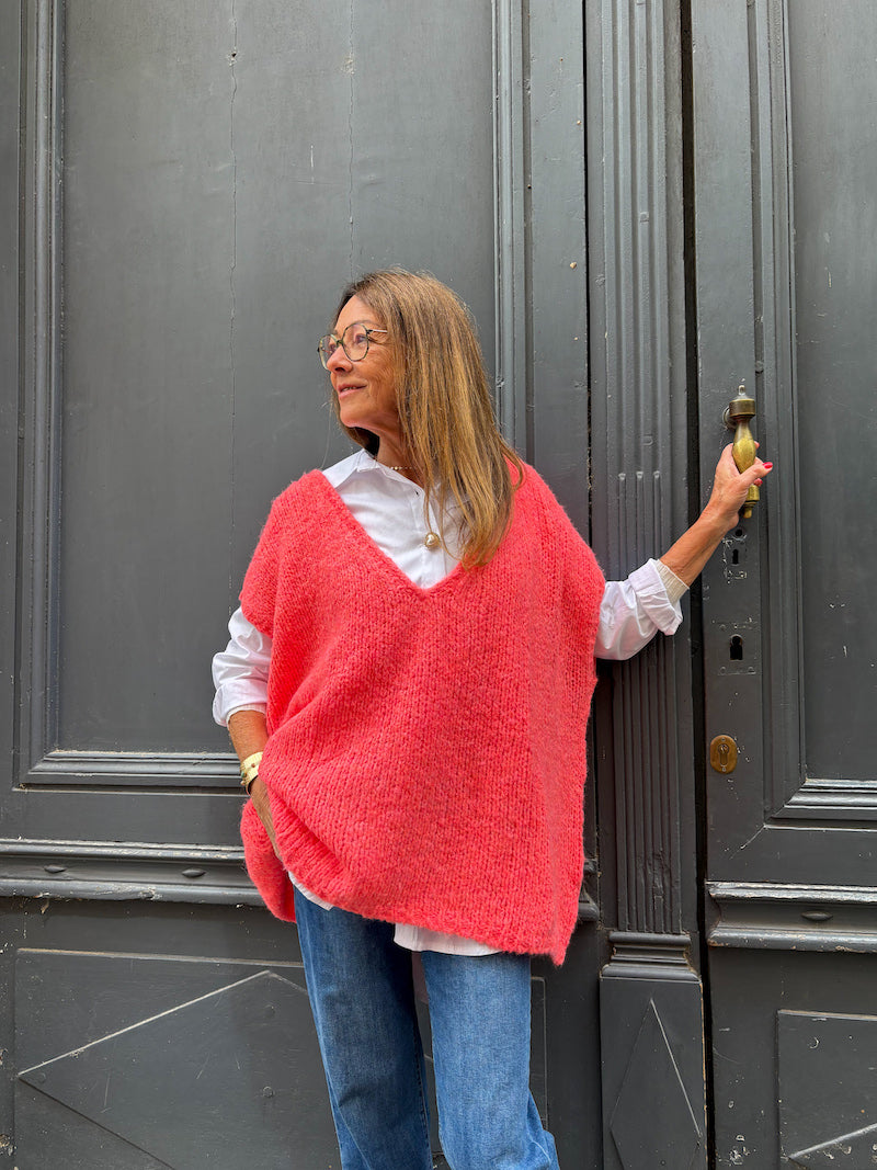 Gilet sans manches oversize en maille rose fuchsia Banditas from Marseille - Paloma