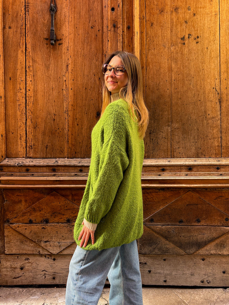 Gilet long en maille vert