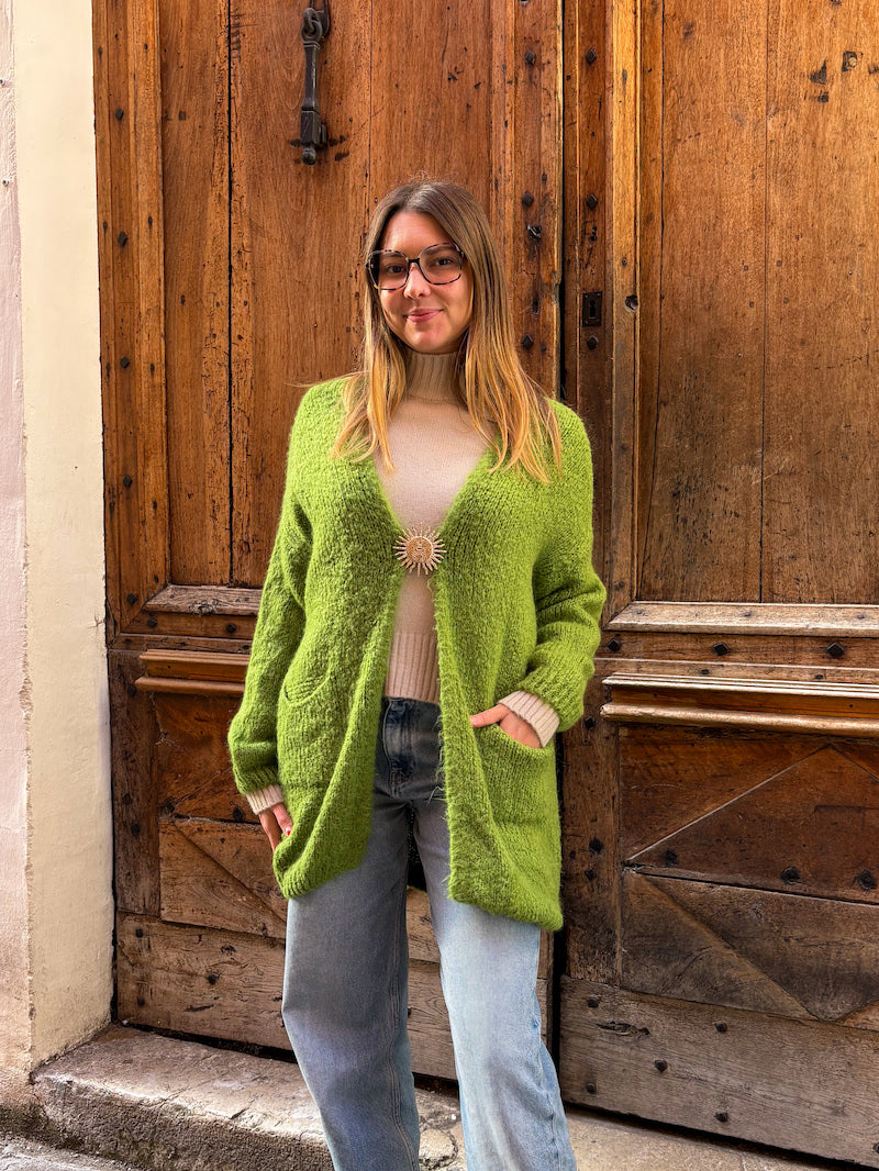 Gilet long en maille vert