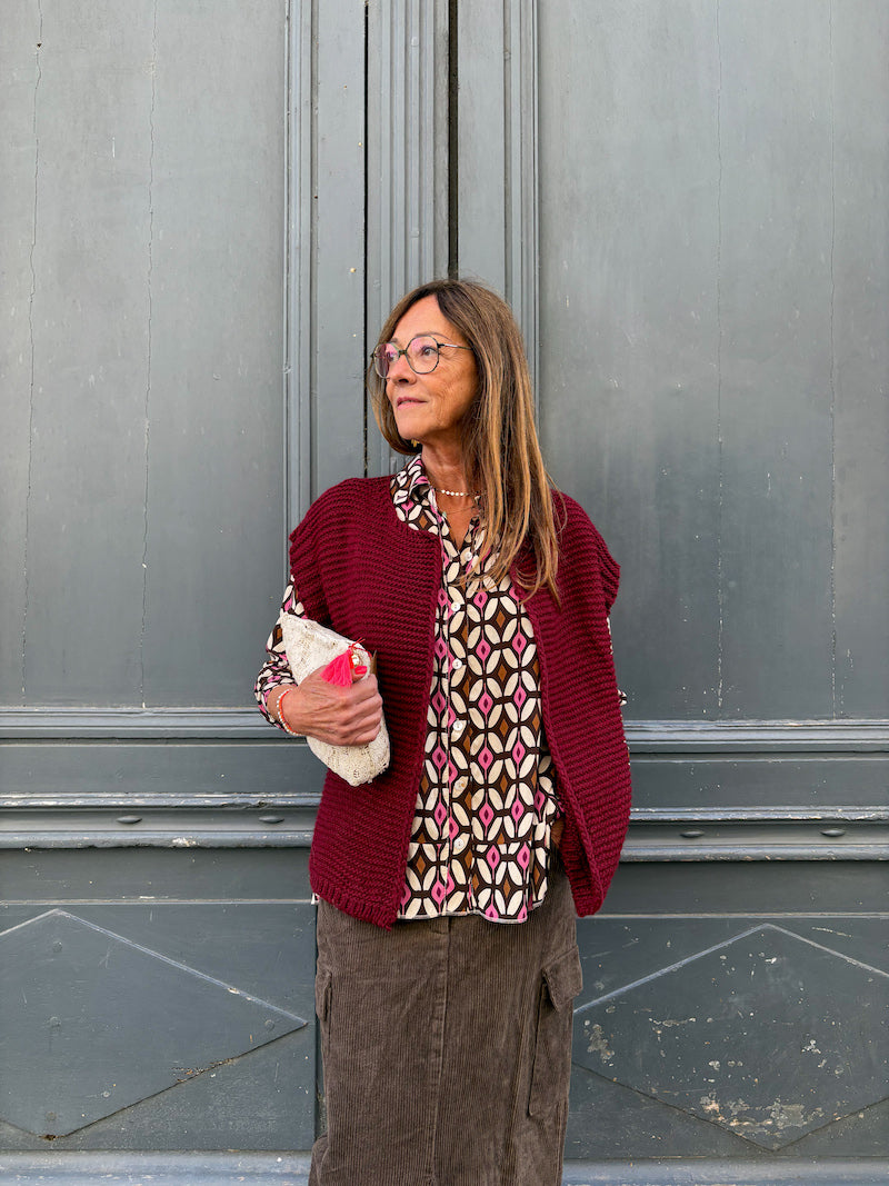 Gilet sans manches en crochet bordeaux April Vintage