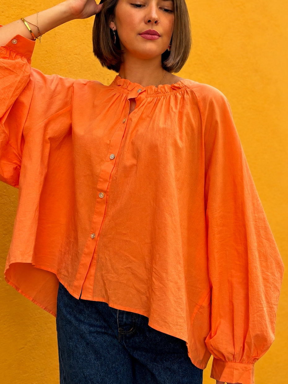 chemise boutonnée orange oversize pour femme tendance