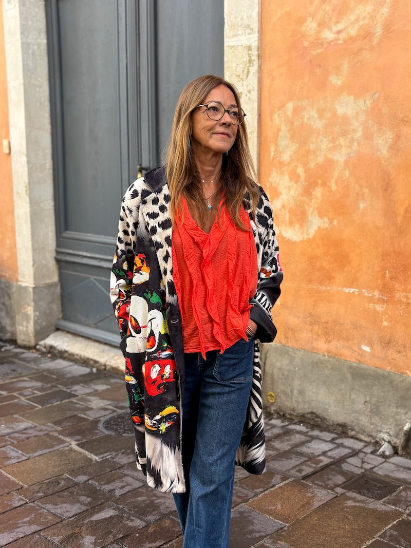 Manteau long pop art Mickey – tendance et rock