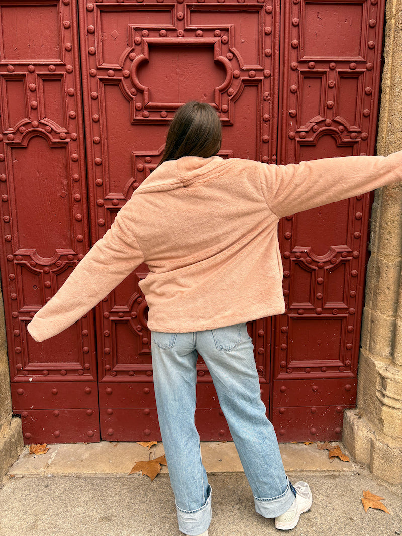 Manteau femme en fausse fourrure rose pâle – Style chic et doux