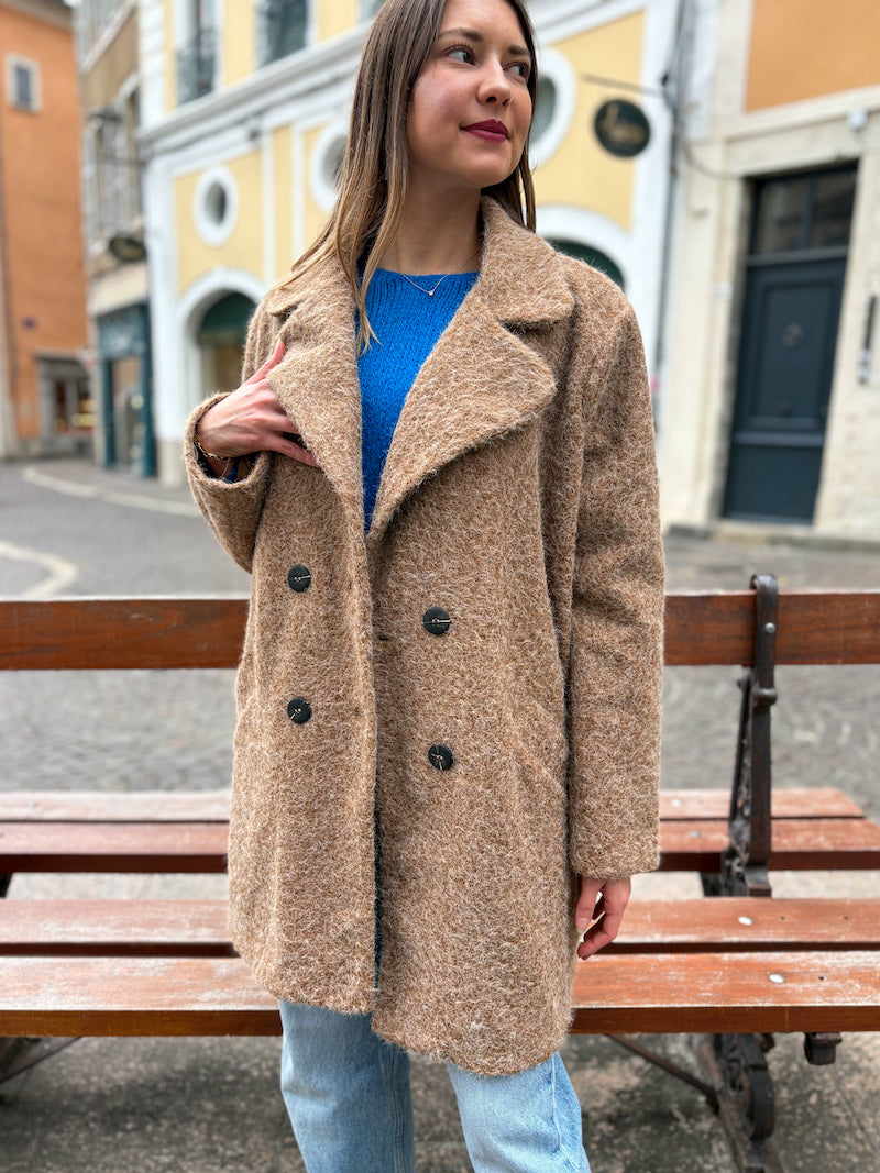 Manteau mi-long femme tendance couleur camel