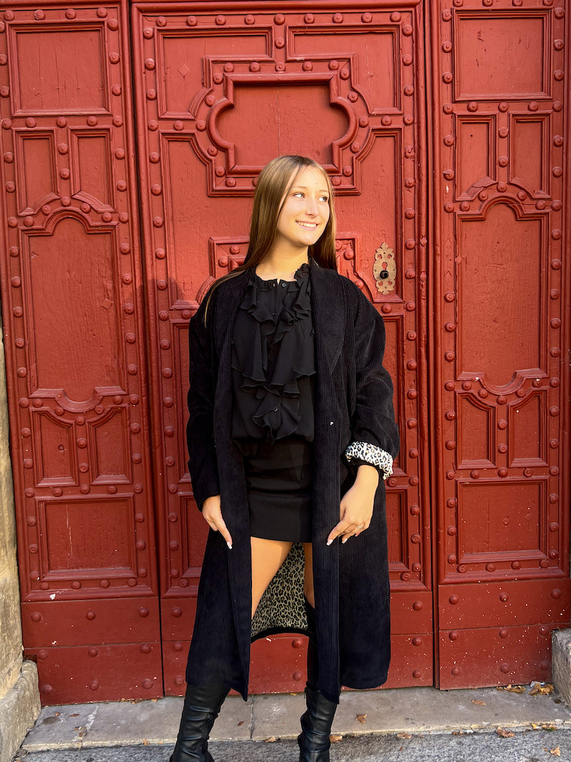 manteau noir long pour femme