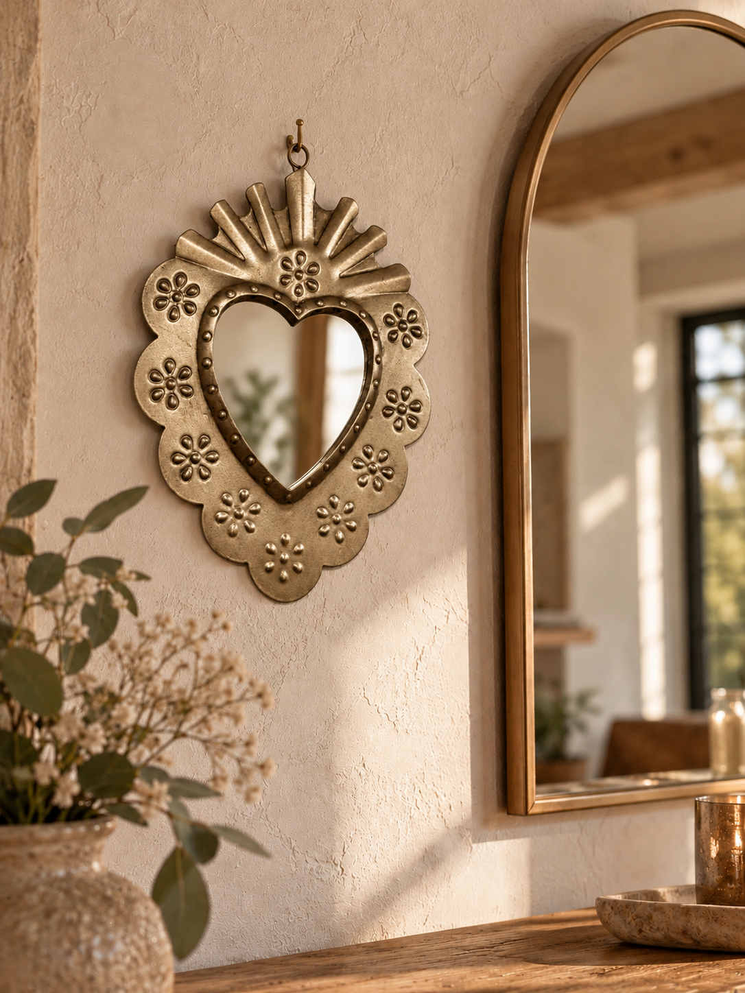 Ex-voto miroir Sacré-Cœur à motifs fleurs — Style Milagros