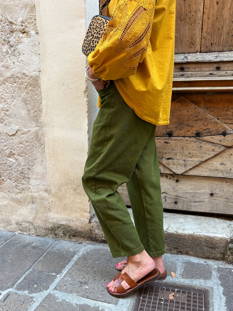 pantalon barrel ou ballon kaki tendance mi saison pour femme