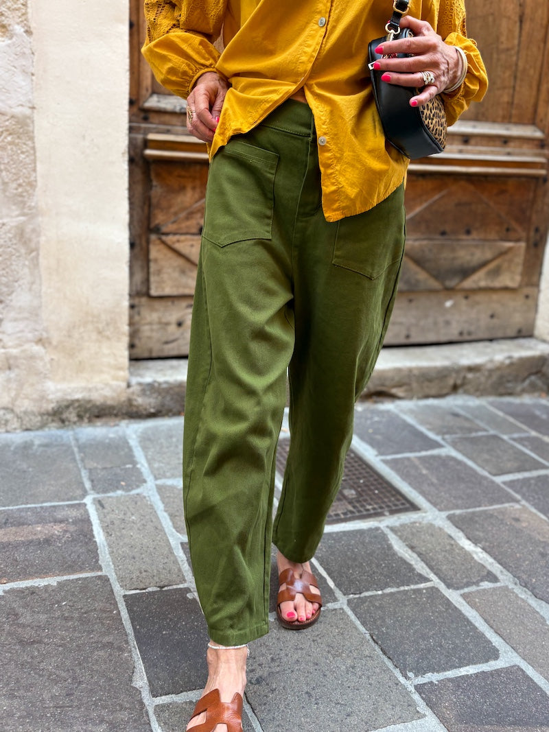 pantalon kaki barrel tendance pour femme
