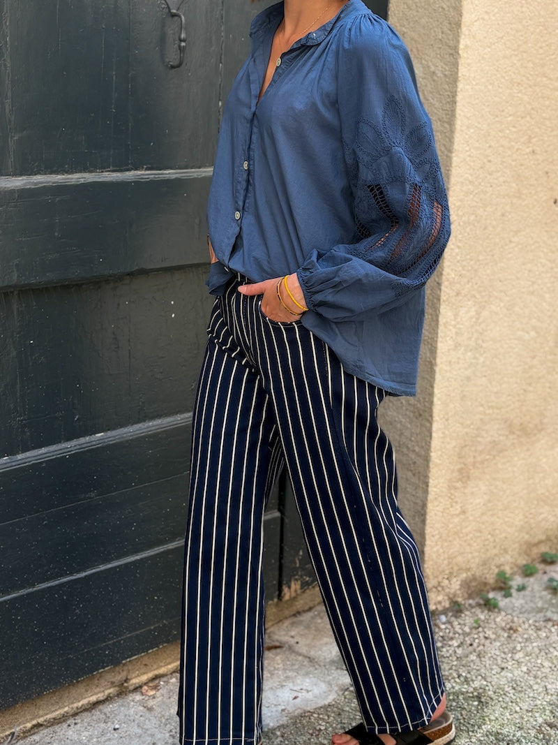 jean en coton à rayures tendance pour fmeme