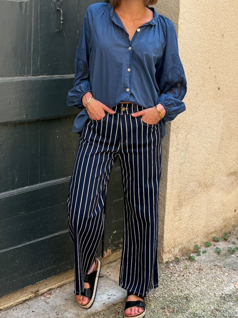 pantalon à rayures bleu marine boheme pour femme