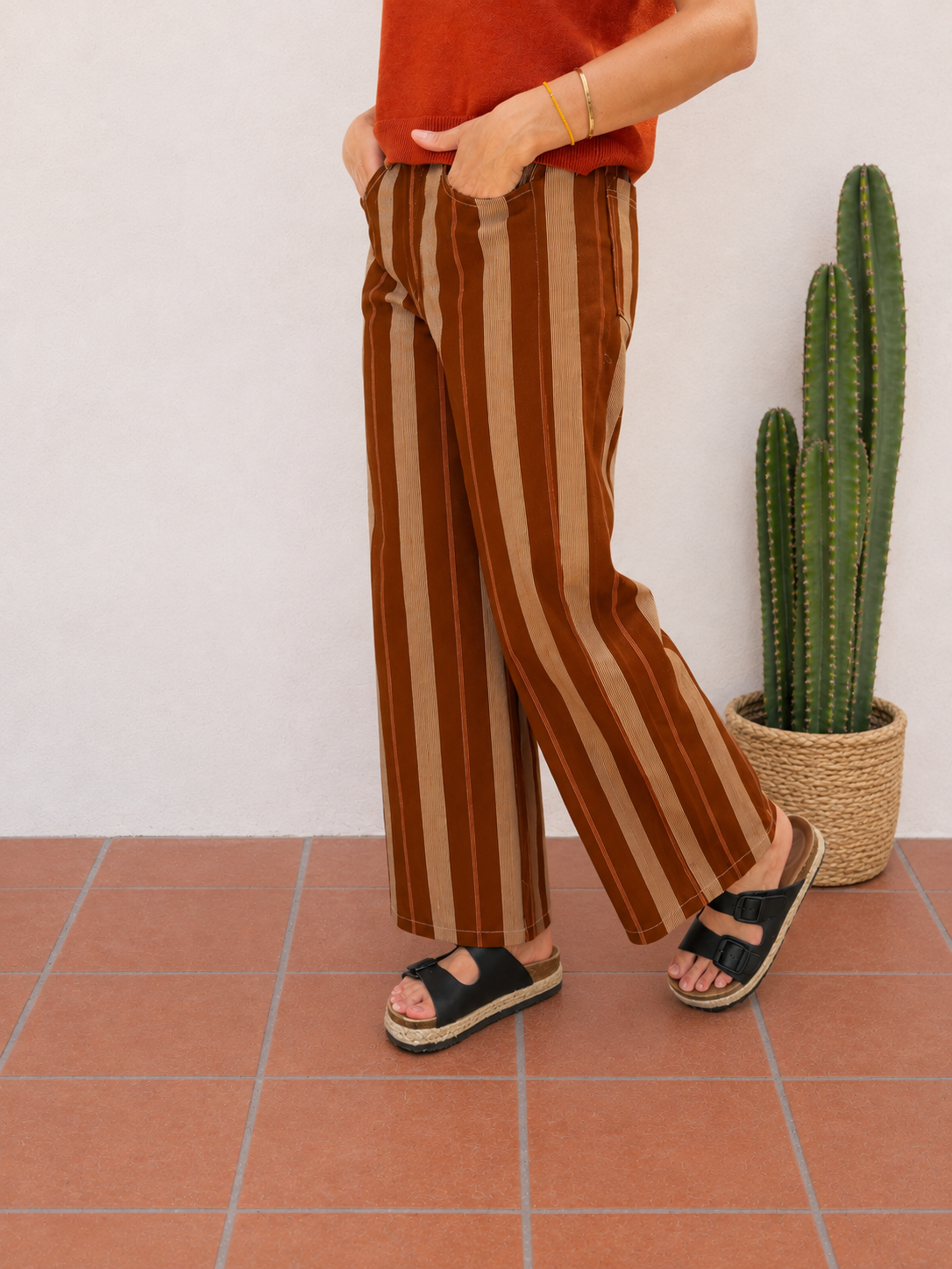 pantalon rayé terracota tendance