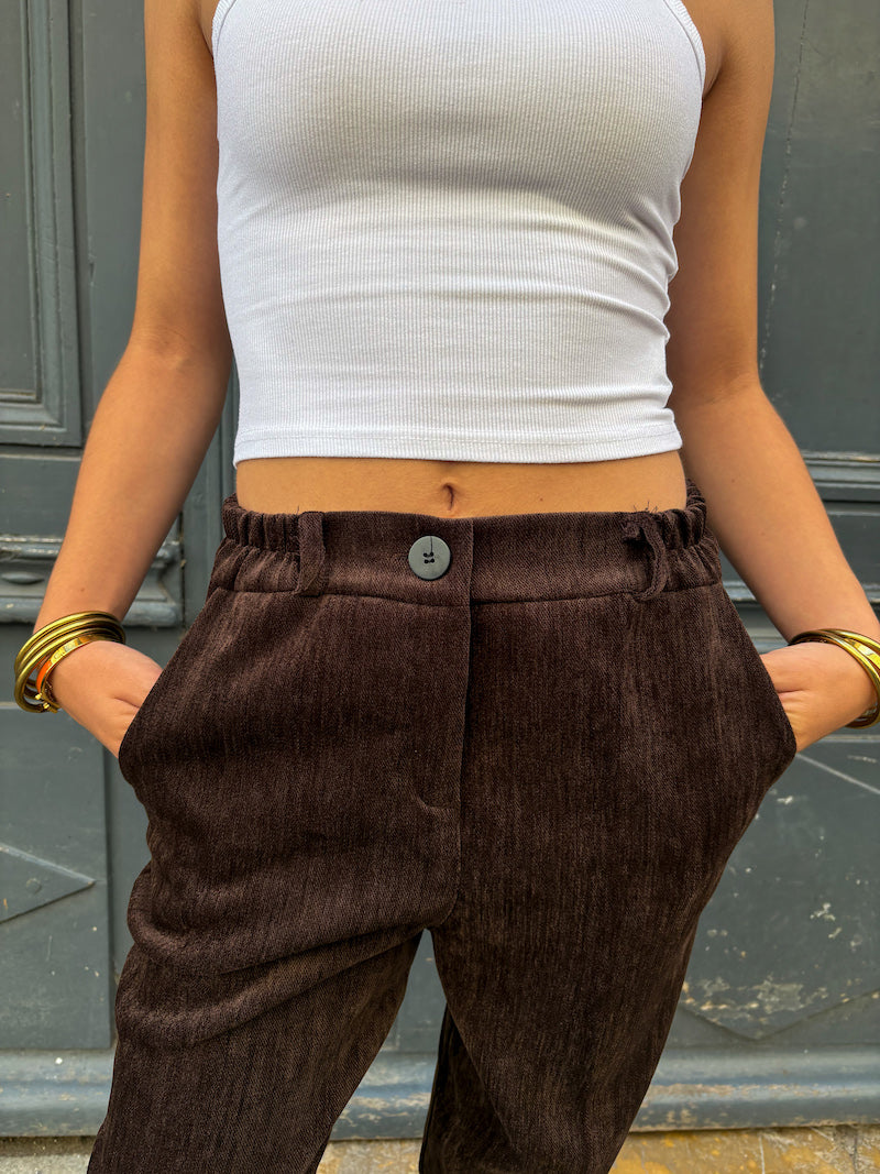 Pantalon de tailleur chic marron en velours