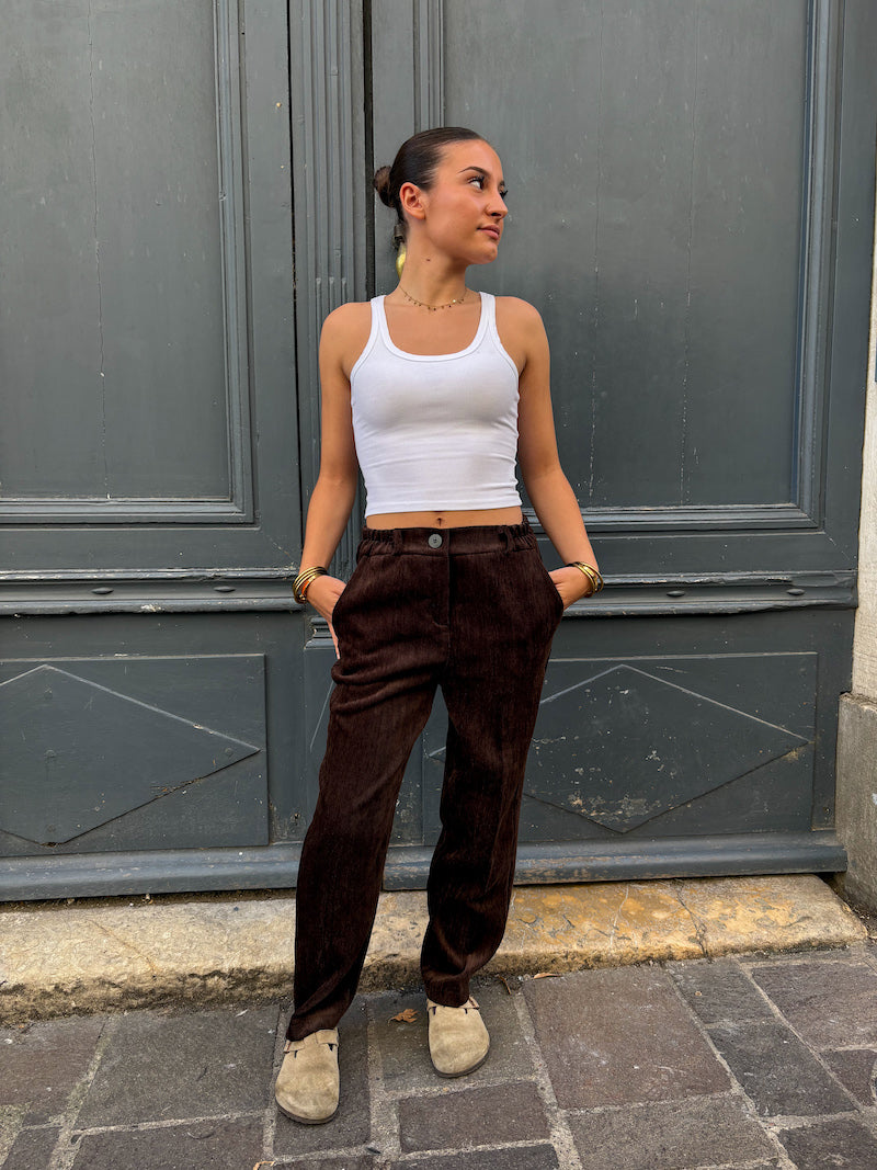 Pantalon de tailleur chic marron en velours